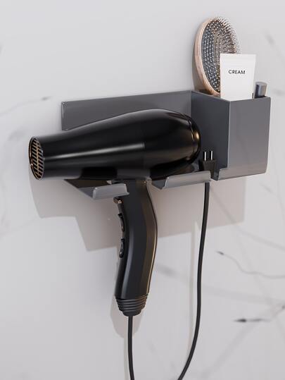 1 件套吹风机支架（带插头挂钩）、吹风机支架、免打孔壁挂式浴室储物架、化妆刷架、塑料剃须刀架、浴室配件、浴室收纳架