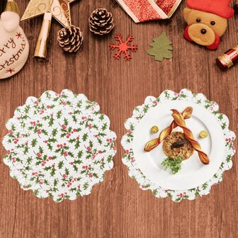 100PCS Green Leaf Paper Lace Doilies Round Placemats For Tables Decorative, Disposable Doily Paper Pad Bulk For Wedding, Birthday, Cakes, Desserts, Tableware Food Party Decoration Crafts