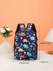 1pc Fashionable Cartoon Dinosaur Printed Nylon Zipper Closure Cute Backpack, Suitable For Daily Use, Random Print Location - Blue - View 4