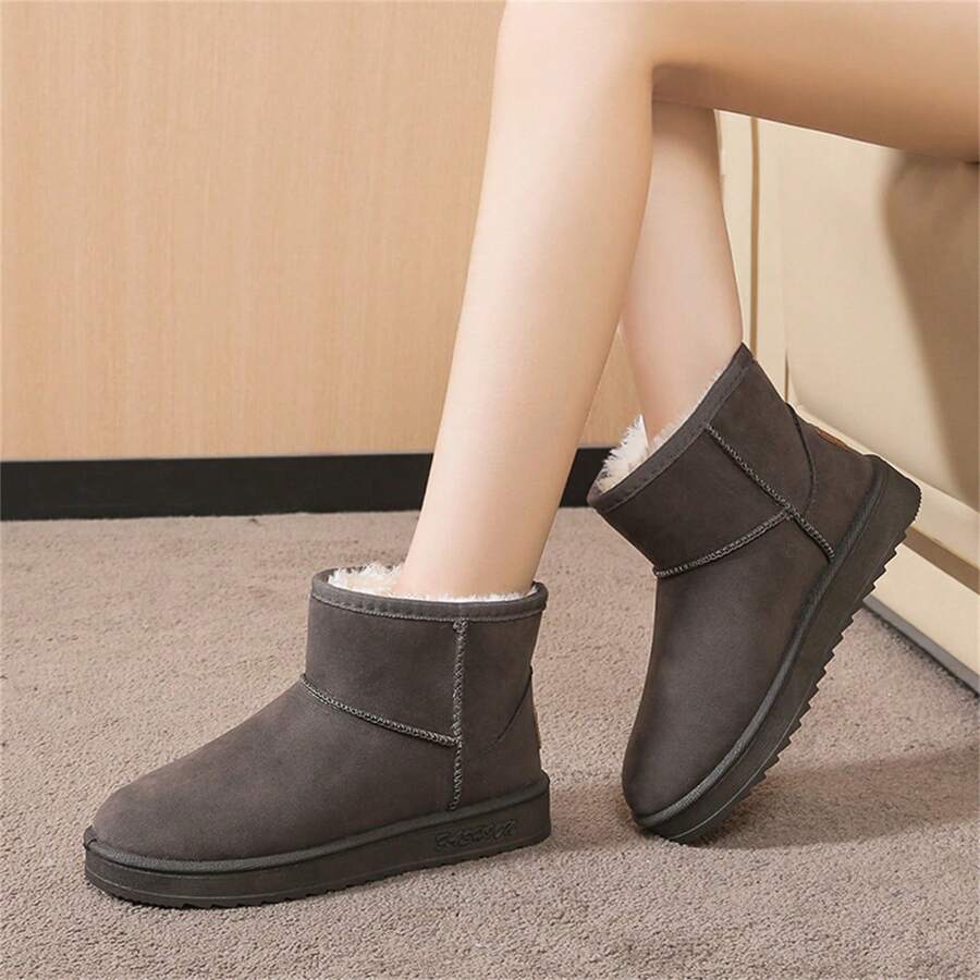 Giày bốt đi tuyết lông cừu dày cho nữ, đế dày chống trượt, đế mềm chống mòn, mùa đông - Xám - Xem 1