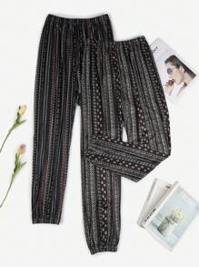 2 pièces Pantalon de pyjama à imprimé floral, avec taille élastique confortable pour les femmes, vêtements de nuit et d'intérieur