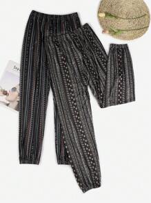 2 pièces Pantalon de pyjama à imprimé floral, avec taille élastique confortable pour les femmes, vêtements de nuit et d'intérieur