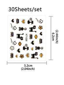 30片 3D可愛黑貓美甲貼紙，自黏式動物圖案，DIY美甲裝飾配件 - 彩色 - 查看 7