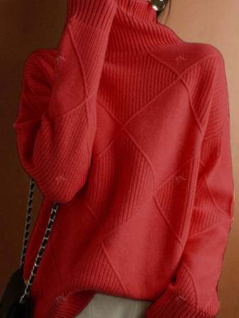 Maglione a collo alto a tinta unita a maniche lunghe, per donna taglie forti, adatto per l'autunno/inverno