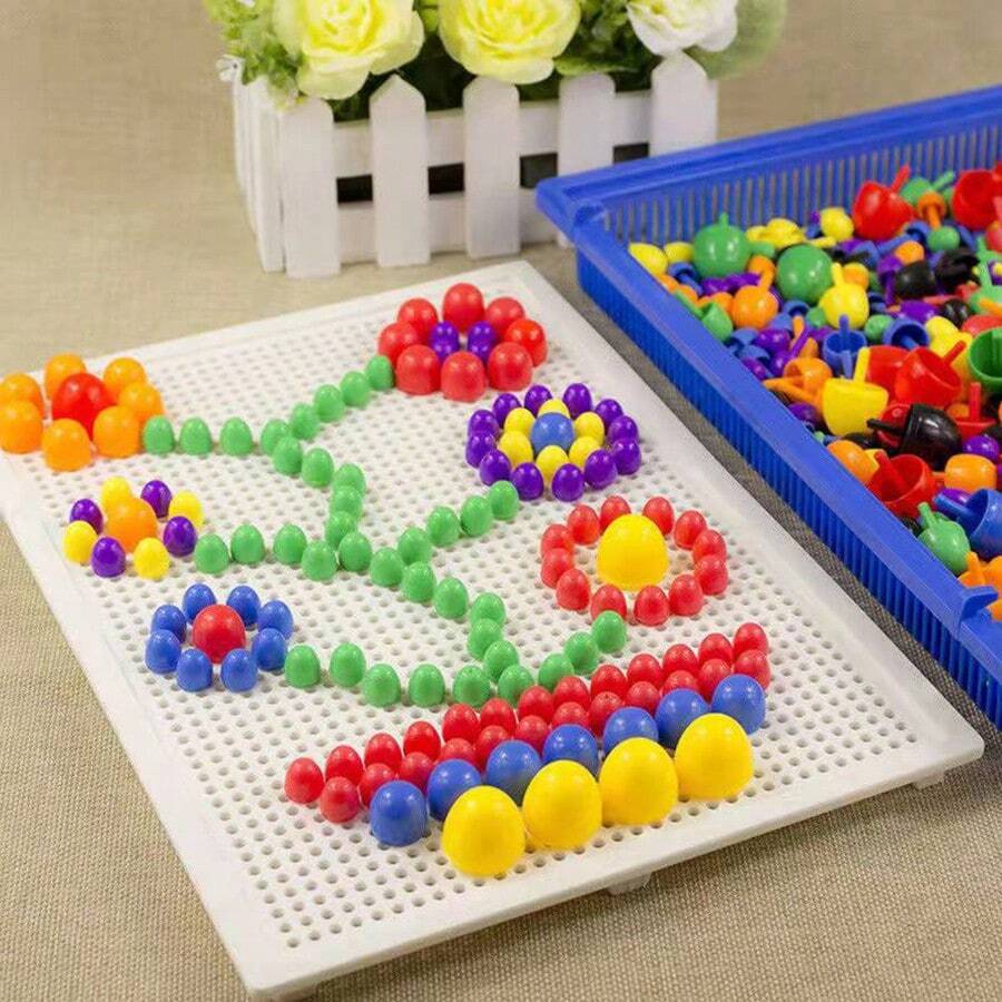 380 piezas Rompecabezas de clavos con forma de seta, juguete educativo con letras y números para bricolaje, desarrolla la imaginación, regalo ideal para niños en Navidad o cumpleaños, viene en caja de empaque colorida - Multicolor - Ver 1