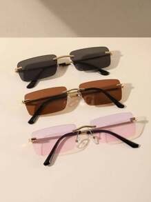 1/2/3 PCS Women's Metal Rimless Small Rectangle Fashion Eyewear For Nissan Outing And Wearing For Summer Beach Vacation,Outdoor,Travel Shades Fashion Glasses Casual Style Rectangle Frame For Going Out Outfit,Back To School