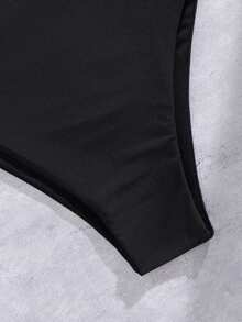 女士性感连体泳衣，U 型领口露背设计，纯色 - 黑色 - 查看 8