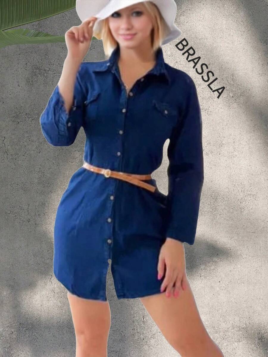 Vestido corto de mezclilla ligera - Azul lavado oscuro - Ver 1