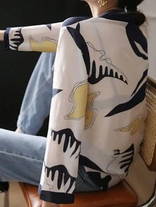 常规款女士长袖AB拼接印花衬衫 春季度假 - 彩色 - 查看 4