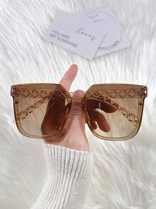 1 Pair Oversized Square Plastic Women's UV Protection Sunglasses, Suitable For Holiday Gifts, Beach Parties, Outdoor Leisure Activities, Fashionable Shading, Elegant Matching, Suitable For Family Outings, Travel Vacations, Summer Beach Vacations And Other Occasions. - 棕色 - 查看 2