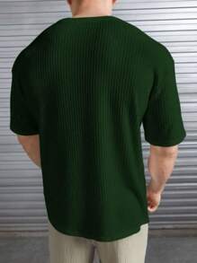 Kit 2 Oversized Casual Basic Plain Straight T-Shirt Caramel/Multicolor - 軍綠色 - 查看 3