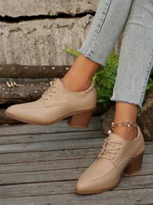 2024 Fall New  High Heels Pointed Toe Fashionable Casual Lace-Up Chic Flats - Brown - View 3