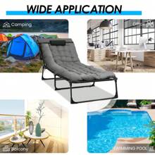 Cama plegable para camping con capacidad de 500 libras, sillón reclinable de 4 posiciones, cama plegable con colchón y almohada extraíbles, camas plegables portátiles para camping, hogar, oficina, jardín, piscina (negro gris)