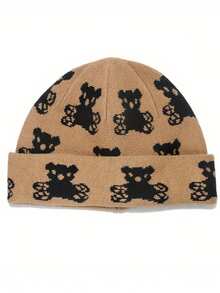 2024 秋冬可爱卡通熊针织帽，女士万圣节保暖护耳针织帽 - 彩色 - 查看 15