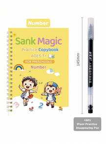 Magic Grooved Practice Copybook 1 Pack With Practice Disappearing Pen, Groove Reusable Magical Handwriting Workbooks, Tracing Letters Numbers, Math, Kindergarten Sight Words For Kids Ages 3-8 For Preschool - Multicolor - View 9