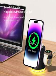 SUONEE 4 合 1 无线充电器支架兼容 Iphone Android 手机设备可折叠无线充电站带夜灯磁性充电器底座兼容 Iphone 16 15 14 13 12 Galaxy S24 S23 S22 AirPods Apple Watch 9 8 7 6 Ultra Galaxy Watch 串行 - 彩色 - 查看 5