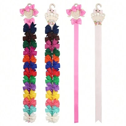 1 件蝴蝶结发夹收纳架适用于丝带天然木色小女孩皇冠发夹收纳架女婴发夹收纳架婴儿发夹收纳展示架壁挂适用于女婴房间、婴儿托儿所装饰爱情人节