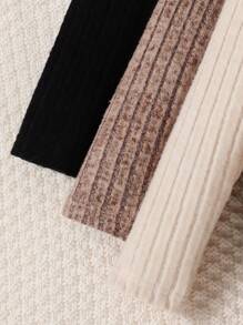 3pcs/Set Young Girls' Solid Ribbed Minimalist Elegant Dress - Apricot - View 4