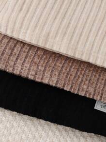 3pcs/Set Young Girls' Solid Ribbed Minimalist Elegant Dress - Apricot - View 5