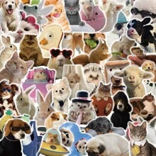 50 szt. Kawaii śliczne przezroczyste naklejki zwierzęta zabawny pies kot naklejki graffiti na spersonalizowane słodkie kot pies kreatywne naklejki dekoracyjne na butelkę z wodą, laptopa, album, gitarę, samochód, deskorolki, prezent urodzinowy na Boże Narodzenie/dekoracje. Upominki na przyjęcie urodzinowe prezenty dla zwierząt, śliczne naklejki zwierzęta, naklejki świąteczne dla kotów, śliczne naklejki dla kotów