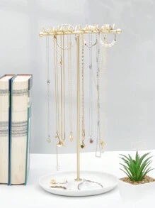 1 Pc T-Shaped Hanging Jewelry Stand, Gold And Black, 19 Cm Wide And 32 Cm High, Suitable For Organizing And Storing Necklaces, Earrings, Bracelets, Watches, Jewelry And Other Items, A Valentine's Day Gift - Multicolor - View 4