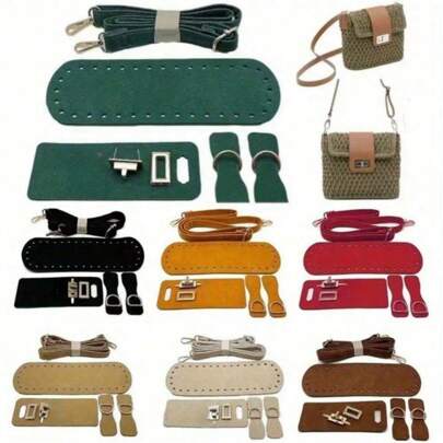 Hand-Knitted Bag Accessory Set: Leather Material, Hook, Bottom, Shoulder Strap, Hardware