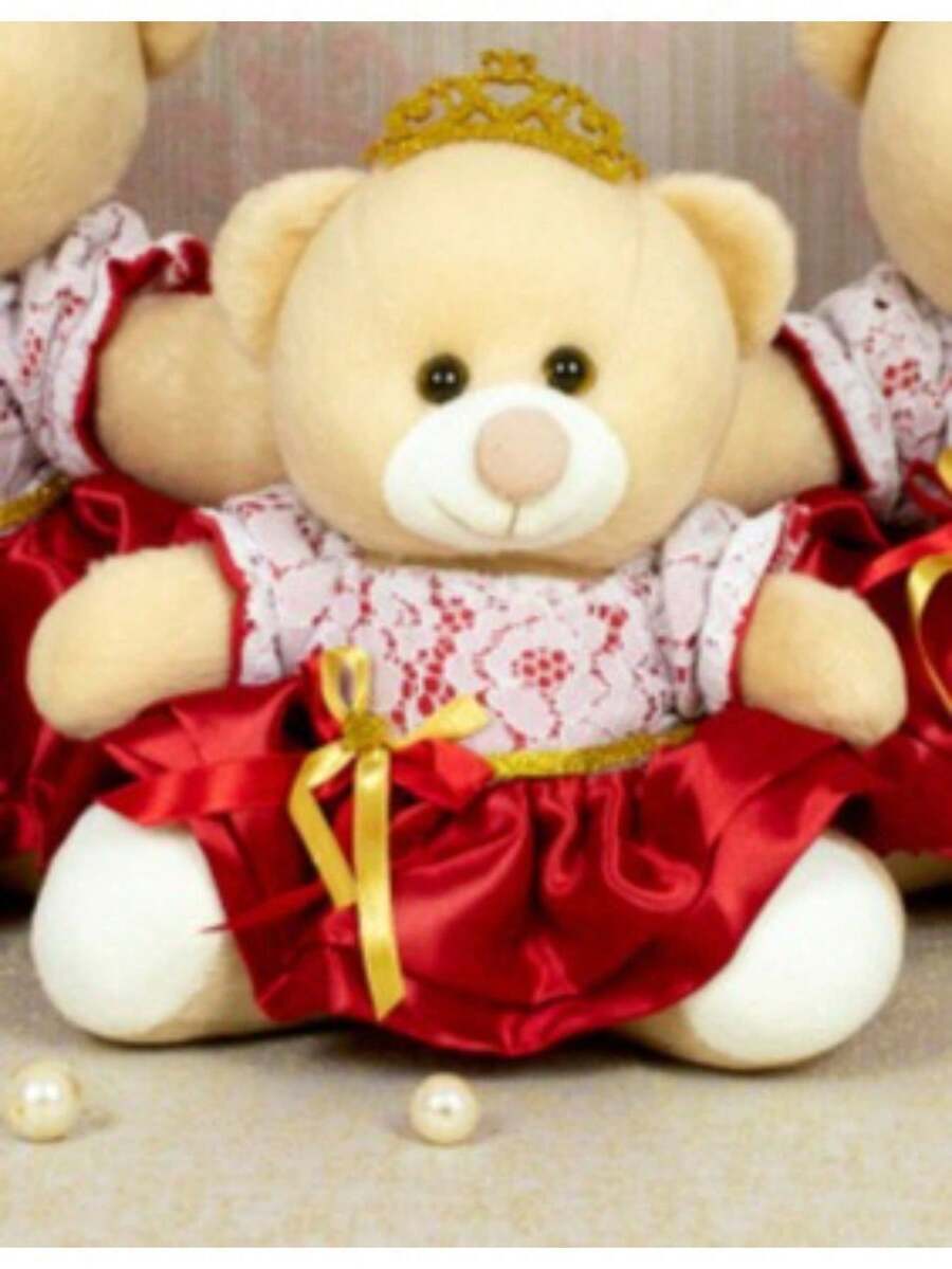 Princess Teddy Bear Petit Dress With Lace 18 Cm - Ideal For Niches And Decorations - Đỏ - Xem 1