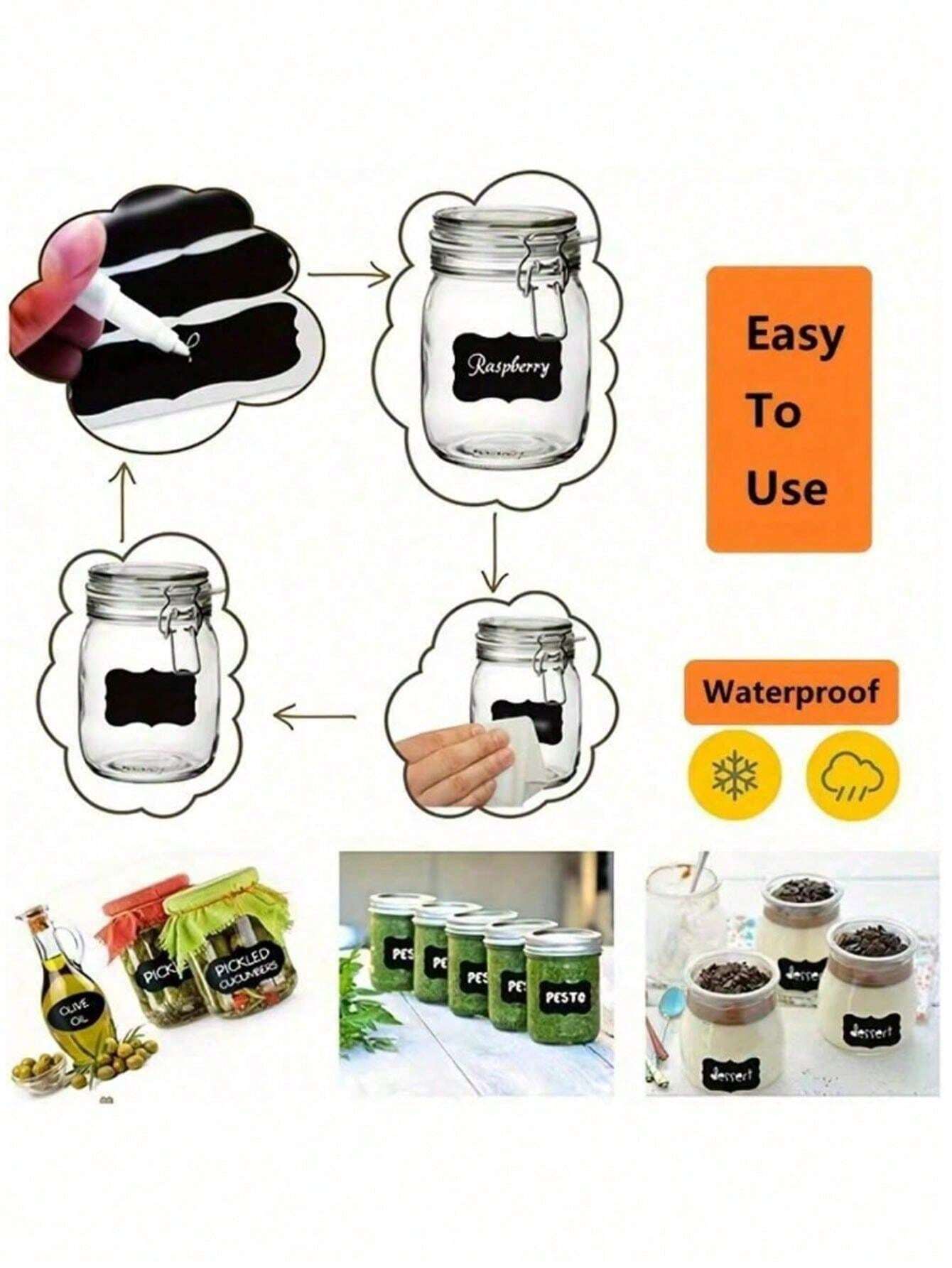 120pcs/Roll Blackboard PVC Reusable Erasable Waterproof Kitchen Labels