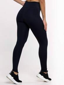 WOMEN'S BASIC POLYAMIDE SHAPING LEGGING PANTS, HIGH WAIST, IDEAL FOR PILATES, GYM, GYMNASTICS AND RUNNING - màu đen - Xem 2