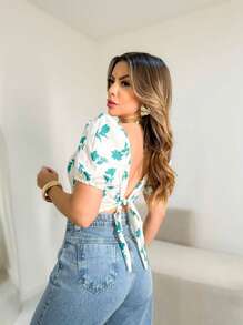 Corset Blouses With New Printed Bodice - Mint Green - View 4