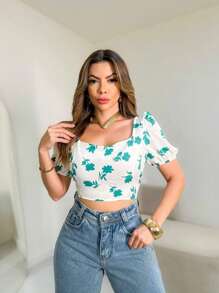 Corset Blouses With New Printed Bodice - Mint Green - View 3
