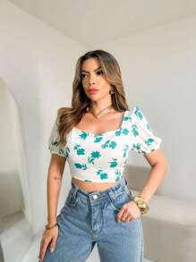 Corset Blouses With New Printed Bodice - Mint Green - View 2
