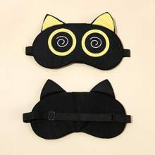 1pc Breathable Plush Eye Mask Sleep Special Cute Cartoon Eye Mask,School,Back To School,Travel,Travel Essentials,Home Essentials,Eye Mask,Sleep Mask - Black - View 17