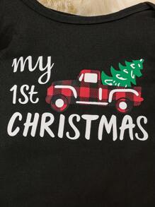 圣诞男宝宝服装 男宝宝春秋季轻薄舒适印花长袖连体衣帽子三件套 - 黑色 - 查看 3