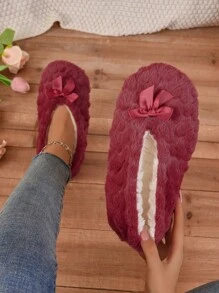 RALSWNAY Women's Soft & Comfortable Indoor Slippers, Flat & Breathable Casual House Slippers,Fluffy Slippers - Red and White - View 4