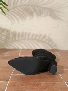 Mặc với quần legging, bốt cao đến đầu gối cỡ lớn thời trang nữ, bốt cao gót có khóa kéo, đi bộ thường ngày, bốt trình diễn thời trang thu đông, gót dày, bốt cao, bốt đen - màu đen - Xem 8