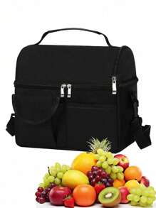 1 件双层多功能午餐袋，加厚隔热防水，非常适合野餐午餐袋保温午餐袋午餐盒袋午餐盒午餐盒午餐容器旅行工作办公室学校假期度假学生男士女士学生露营野餐袋便携式学校午餐盒女士女士学校用品配件学校袋学校配件学校用品 - 黑色 - 查看 2