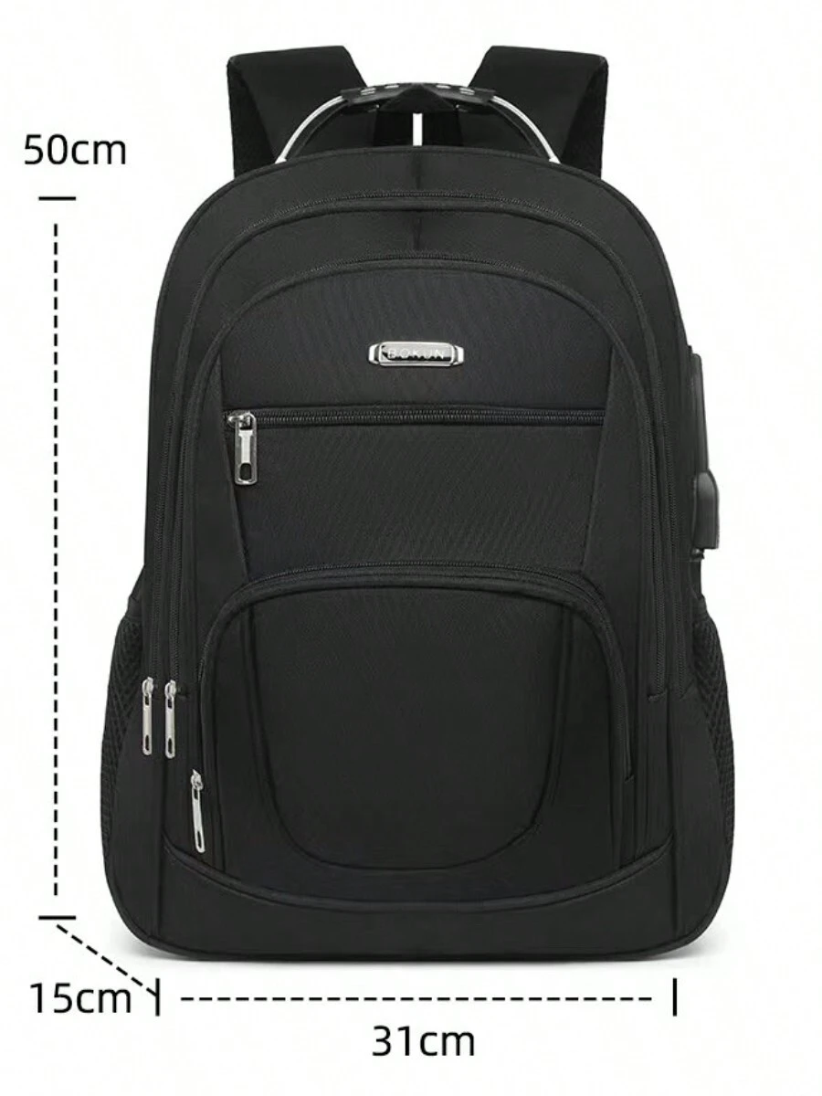 Men's Large Capacity Waterproof Computer Backpack Casual Student Backpack Laptop Divider,Steel Handle,ZY2038 - 黑色 - 查看 1