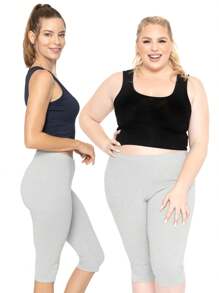 Women's Knee-Length Capri Cotton Leggings | X-Small - Large - Light Grey - View 3