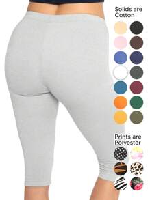 Women's Knee-Length Capri Cotton Leggings | X-Small - Large - Light Grey - View 2