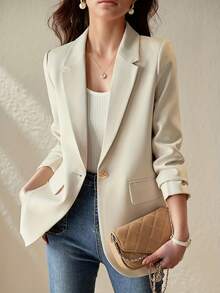Áo khoác Blazer màu mơ cho nữ, thời trang Hàn Quốc, bộ vest cao cấp thường ngày, hàng mới về mùa xuân thu 2025 - Màu be - Xem 4