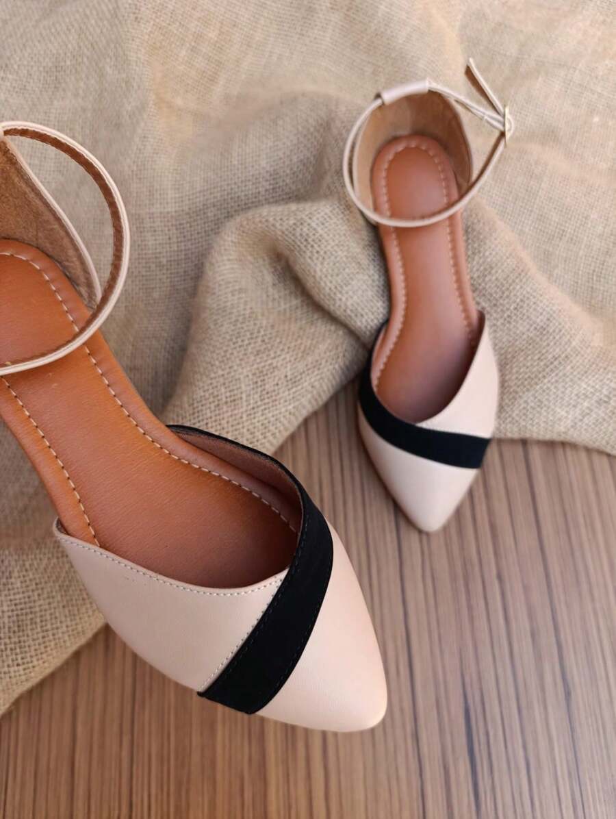 Salome Strap Women's Flats Elegant Pointed Toe Buckle Tie Female Adult Black White Salome Open Flat Sandal Fashion Embellishment Shoe Original Footwear - Màu be - Xem 1