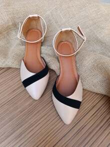 Salome Strap Women's Flats Elegant Pointed Toe Buckle Tie Female Adult Black White Salome Open Flat Sandal Fashion Embellishment Shoe Original Footwear - Màu be - Xem 2