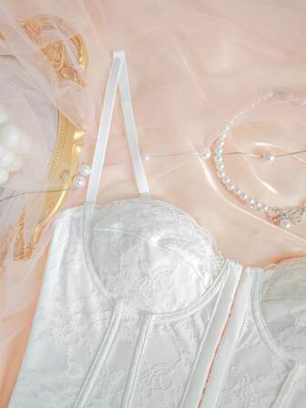 EZNV 1 件女士时尚鱼骨蕾丝可爱吊带背心上衣，性感露背设计，纯色