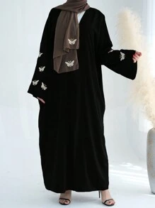 1pc Women's Embroidered Butterfly Cardigan, Solid Color Fashionable Long Coat, Suitable For Parties - Abaya - View 9