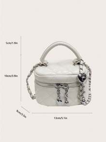 1pc Mini Women Handbag Fashion Solid Color Embroidered Rhombus Pattern Crossbody Bag Suitable For Cards & Keys - Beige - View 2