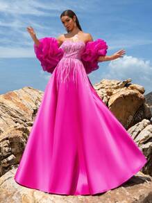 Faeriesty 华丽的舞会礼服，带有戏剧性的荷叶边袖子和闪亮的紧身胸衣，婚礼活动礼服派对礼服婚礼宾客礼服正式礼服晚礼服