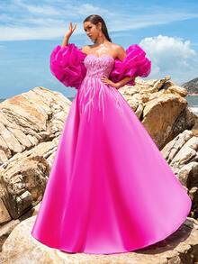 Faeriesty 华丽的舞会礼服，带有戏剧性的荷叶边袖子和闪亮的紧身胸衣，婚礼活动礼服派对礼服婚礼宾客礼服正式礼服晚礼服