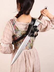 1pc Medieval Faux Leather One Shoulder Sword Scabbard, Renaissance Viking Knight Cosplay Sword Holder With Frog Frame Shoulder Strap (Sword Not Included) - C - View 2