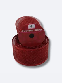 Red Wired Christmas Ribbon Roll Christmas Decoration Santa Claus Tree - 紅色 - 查看 1